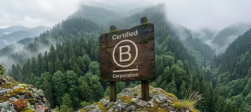Certified B Corporation wooden sign representing environmental sustainability